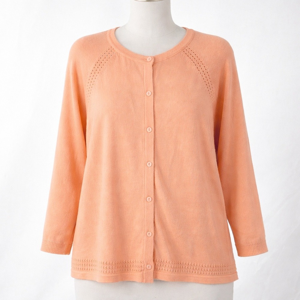 Christopher‎ Banks 100% Cotton Button Cardigan Peach Size L Knit Preppy Office